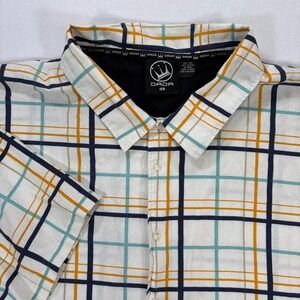 Dada Mens 5XL Linen Plaid Button Up Shirt Short Sleeve Y2K Hip Hop Navy